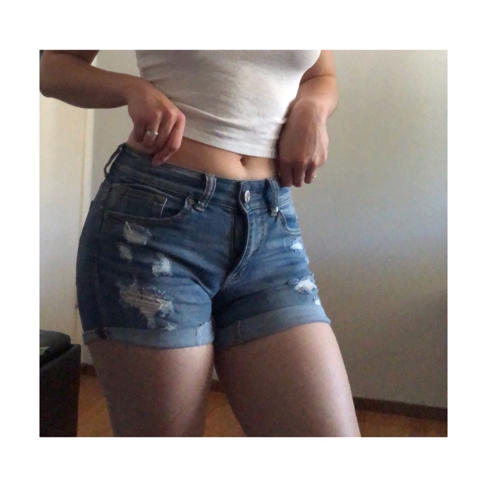 Distressed jean shorts